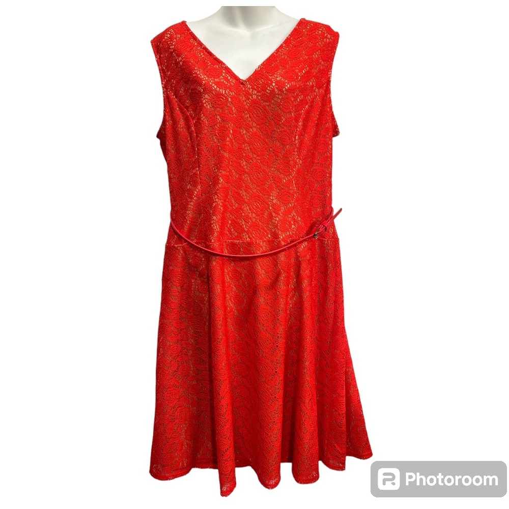 Black Label by Evan Picone Dress fit and flare size 14 red 
orange